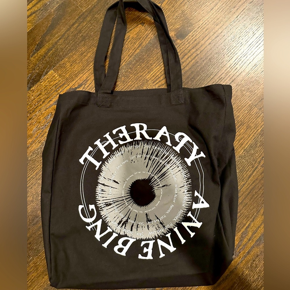 Brand new black Anine Bing “therapy” tote with vinyl record, never been used